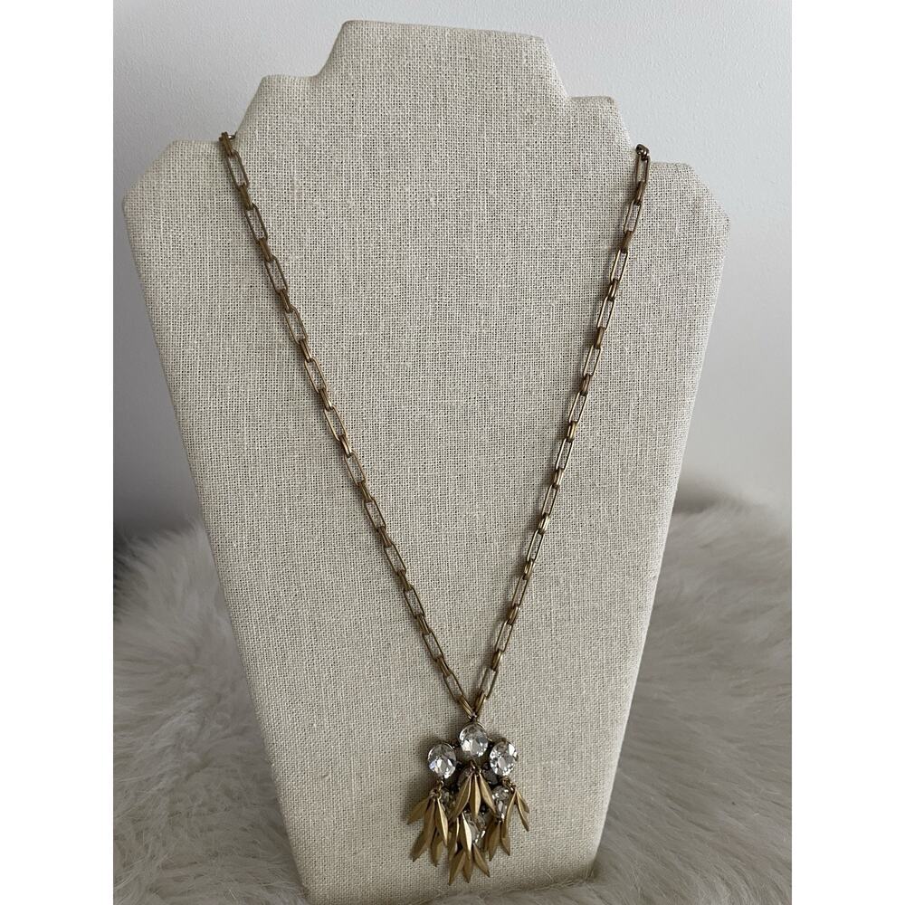 J.crew Long Gold Tone Necklace Adjustable Length Gem Stones